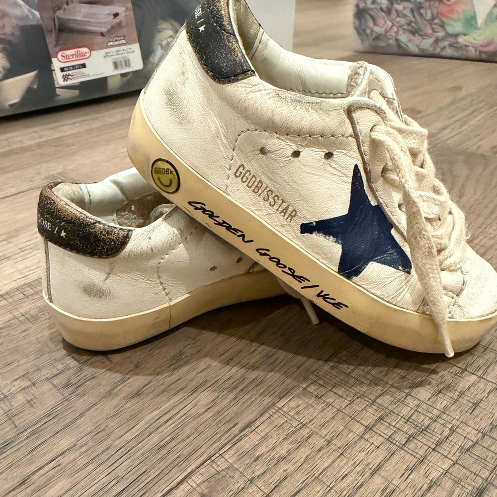Golden Goose Kids Cream and Navy Sneakers